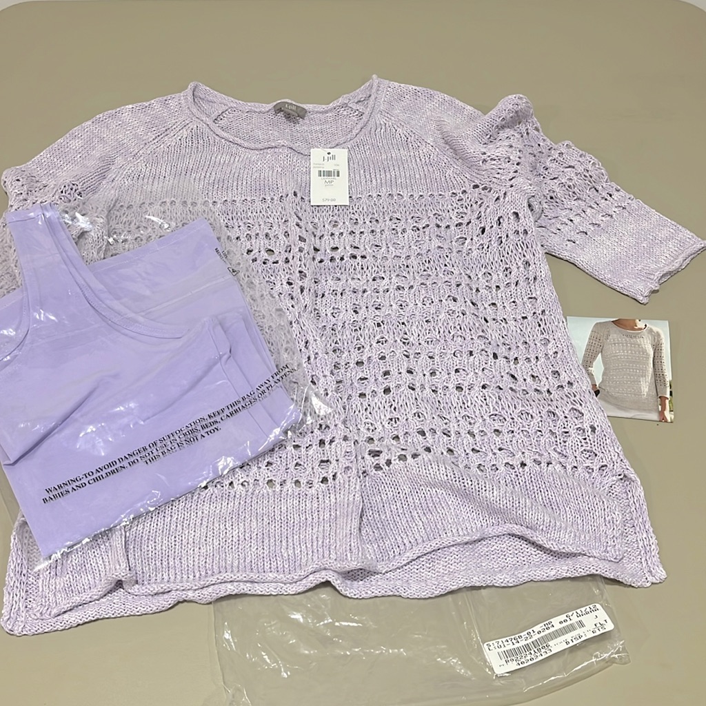 J. Jill Linen And Cotton Delicate Pullover Sweater 3/4 Raglan Sleeves + Tank Nwt